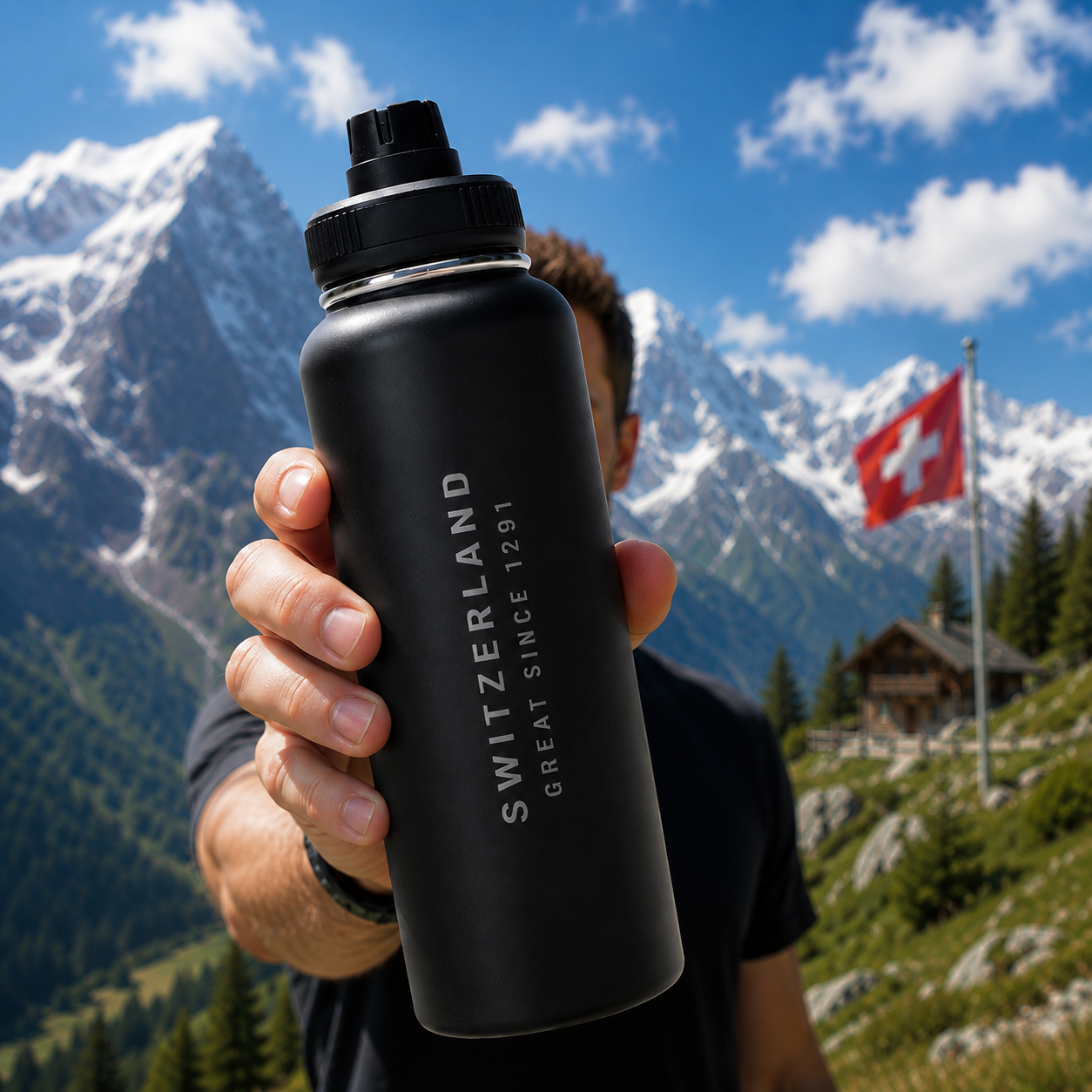 SWITZERLAND – GREAT SINCE 1291 Trinkflasche - Insulated Stainless Steel Bottle 1000ml  Black